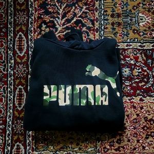 PUMA Black and Camo Logo Hoodie